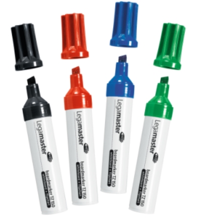 Komplet markerów do tablic suchościeralnych (czarny, czerwony, niebieski , zielony)